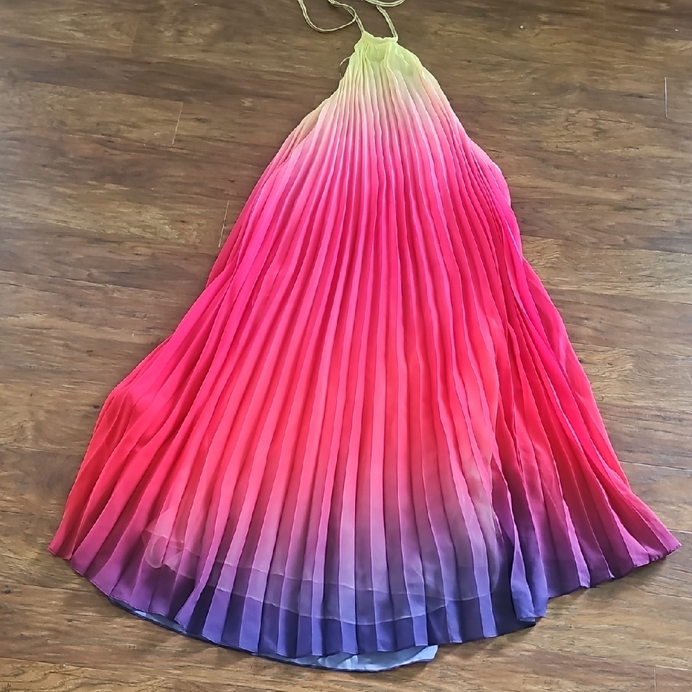 Vibrant Ombre Pleated Maxi Dress